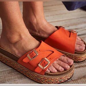Free People Vibrant Orange Buckle Sandals